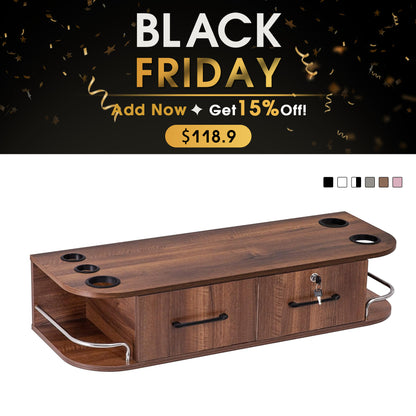 BarberPub Beauty Locking Wall Mount Styling Station with Mirror Salon Furniture 5012-M