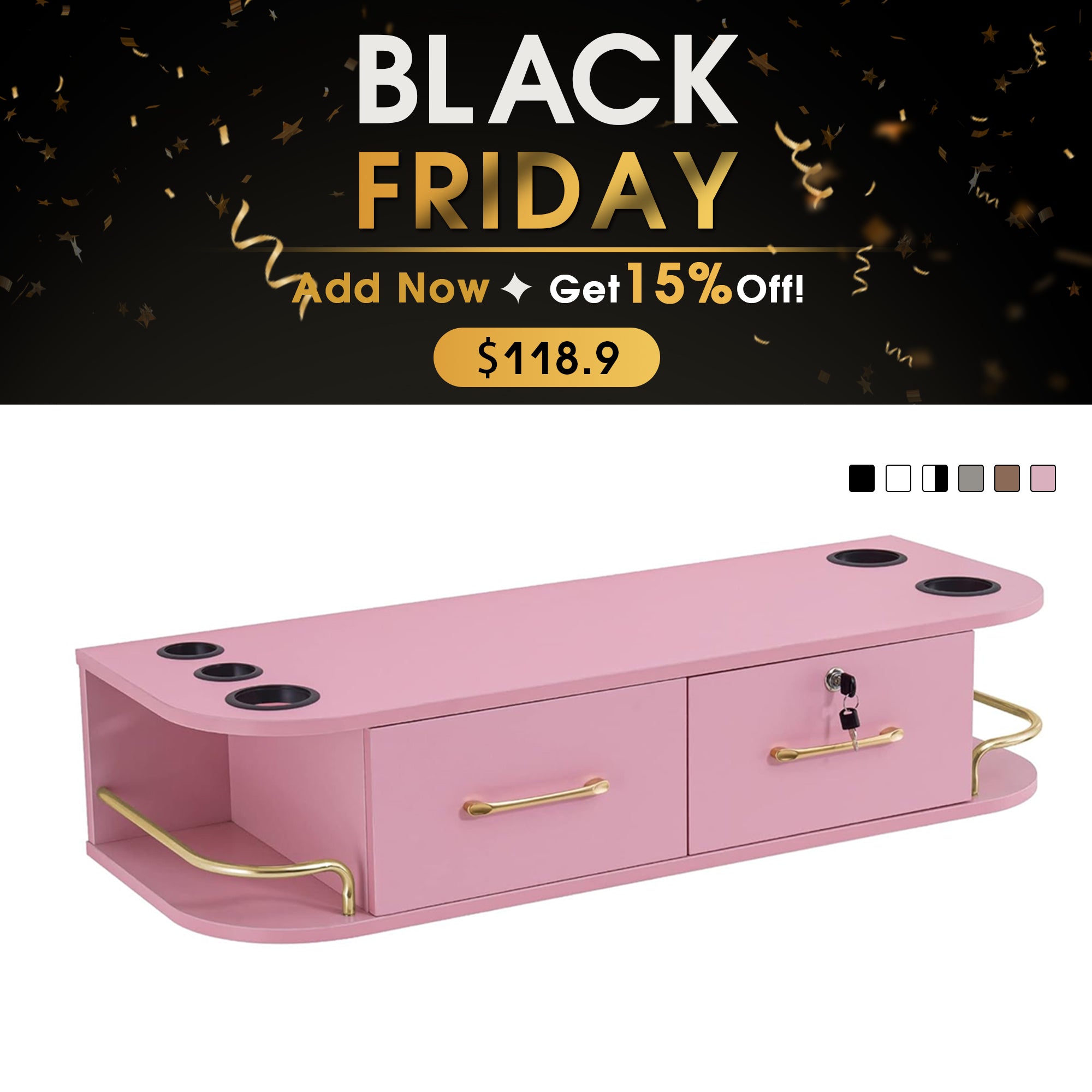 BarberPub Beauty Locking Wall Mount Styling Station with Mirror Salon Furniture 5012-M