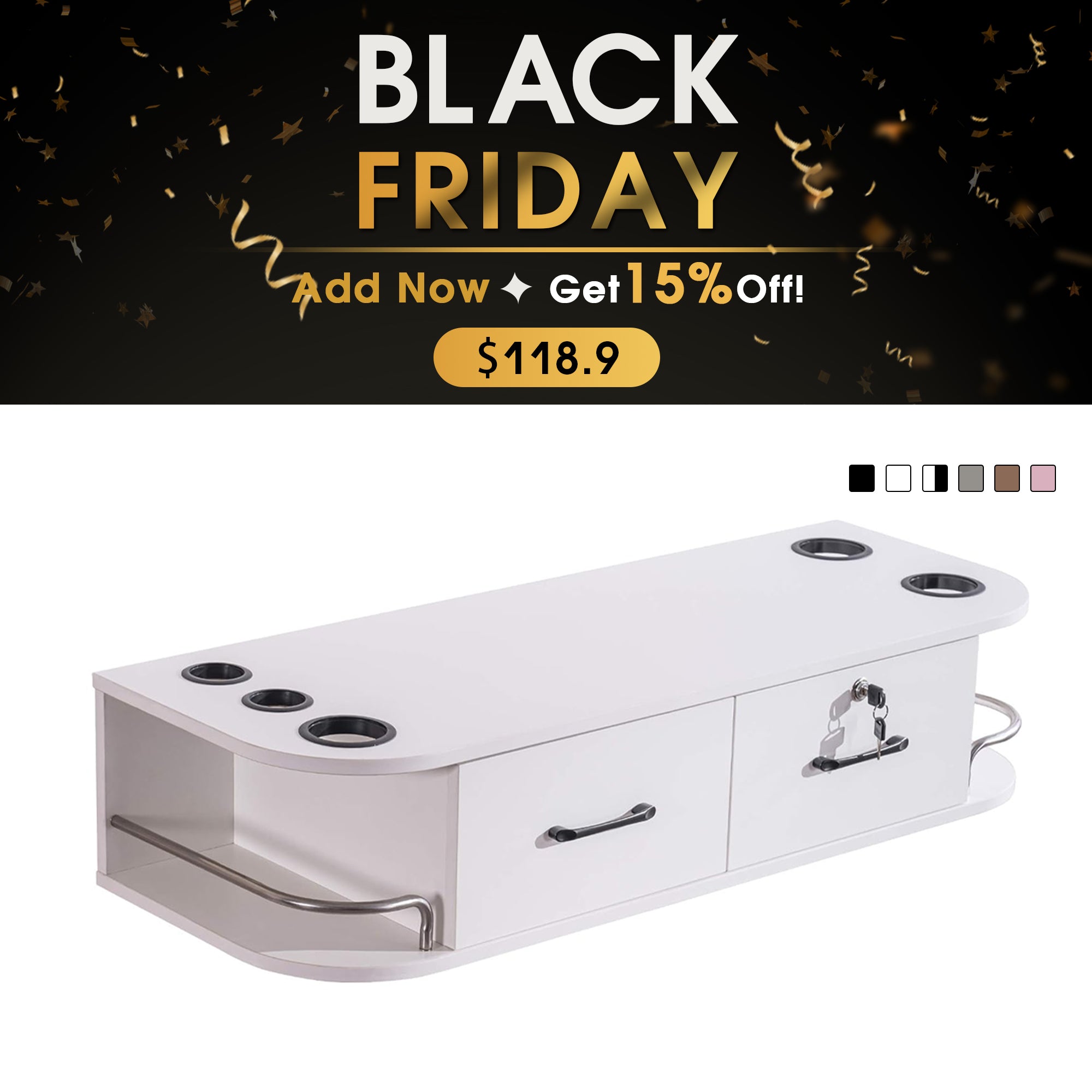 BarberPub Beauty Locking Wall Mount Styling Station with Mirror Salon Furniture 5012-M