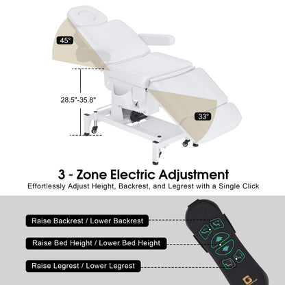 3 Motors Adjustable Electric Massage Beauty Bed, Spa Facial Chair with Foot Casters, PVC Leather 2754