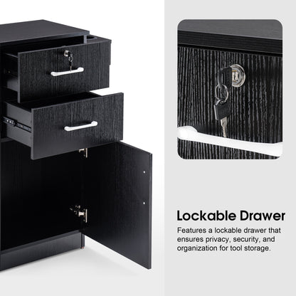 Modern Salon Station with Lockable Drawer & Cabinet, Storage Barber Cabinet for Hair Salon 2021