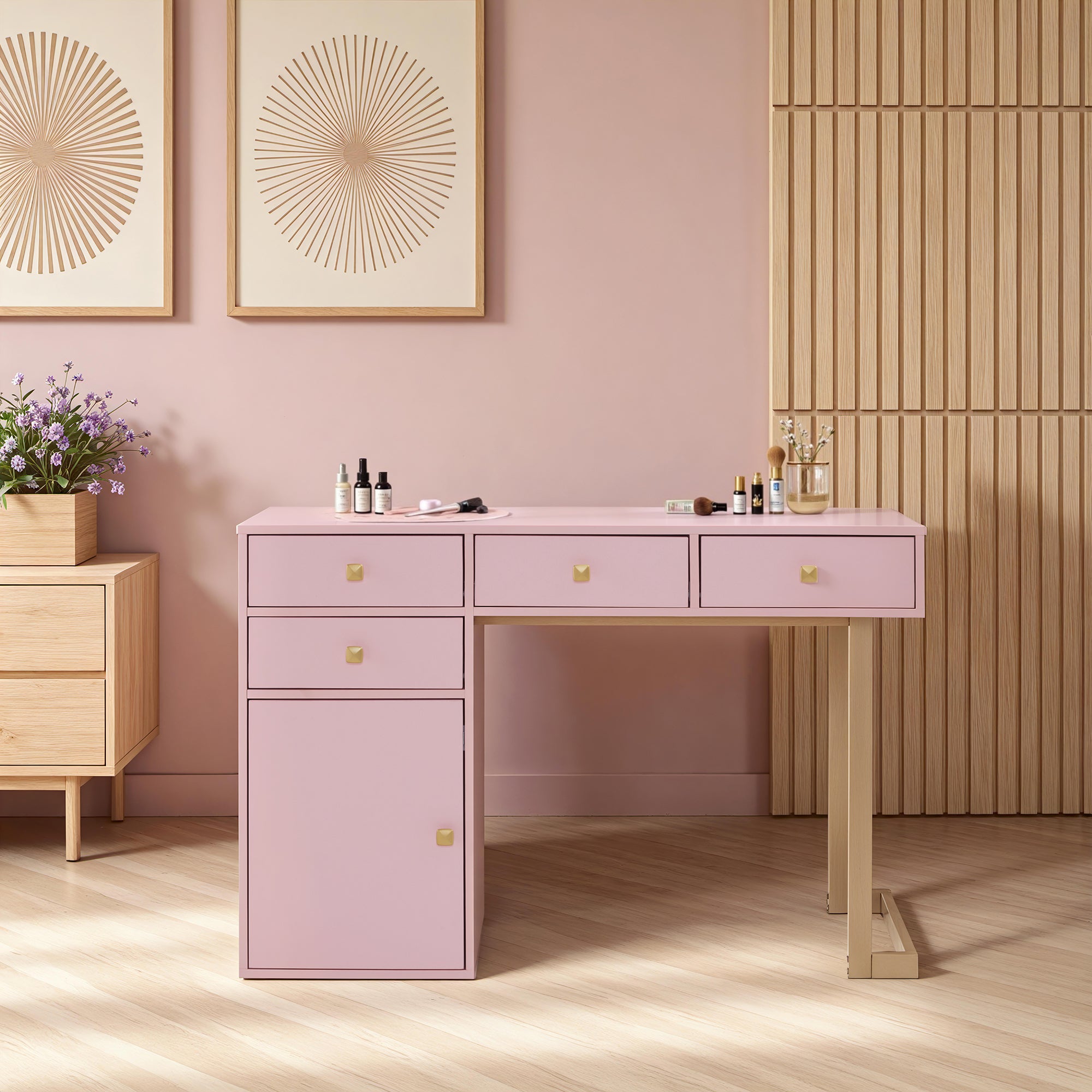 BarberPub Manicure Table with Drawers Nail Storage Desk with Display Open Area 2990