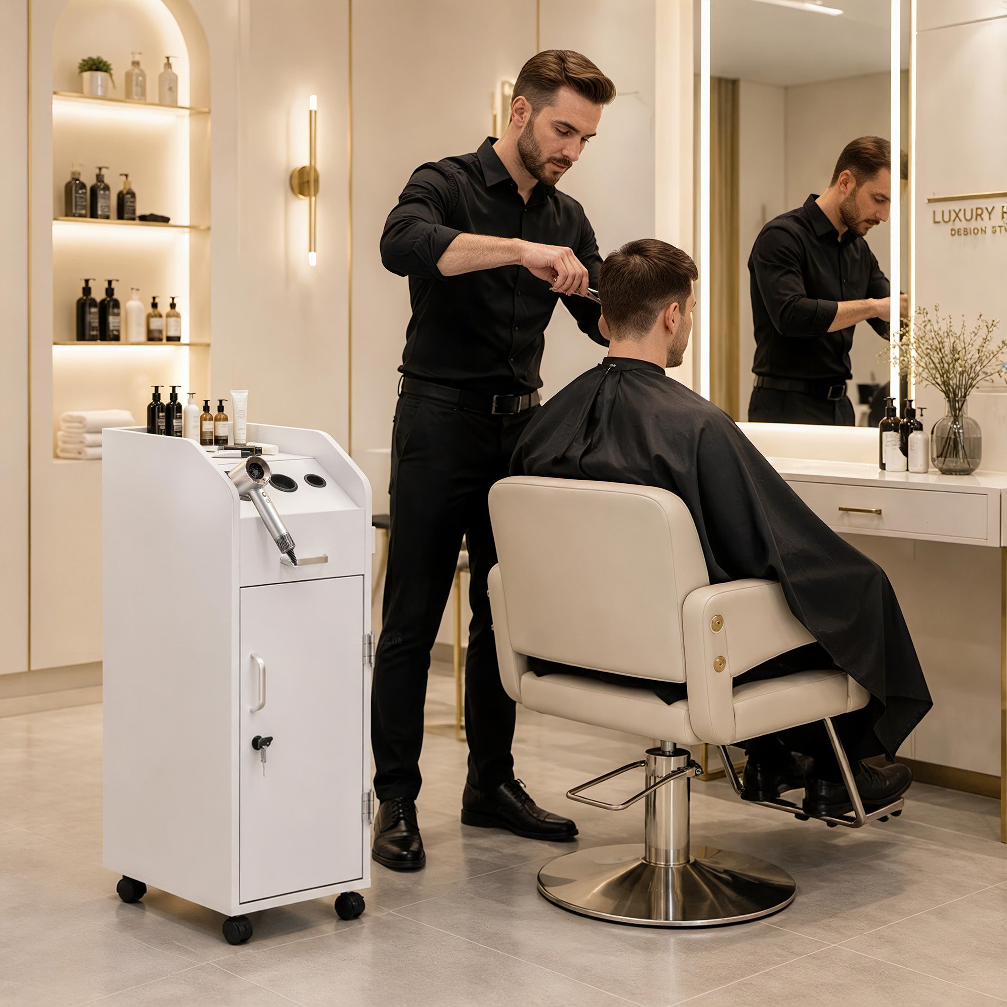 BarberPub Barber Storage Trolley with Hair Dryer Holder Salon Stylist Equipment 2011