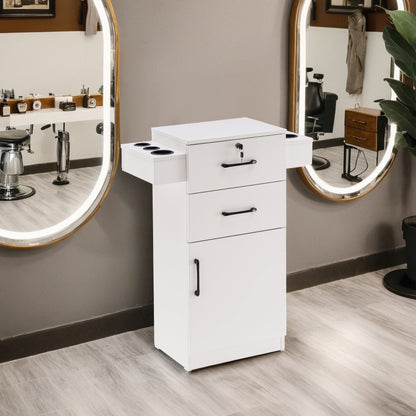 BarberPub Locking Salon Cabinet with Hair Dryer Holder Barber Stylist Station 2021