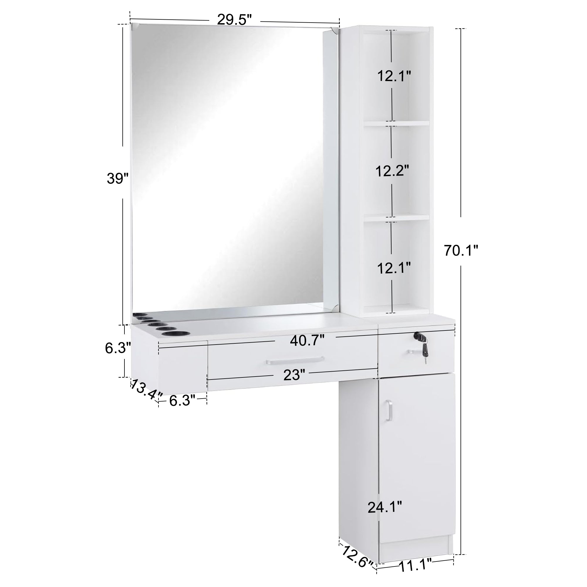 BarberPub Wall Mount Hair Styling Barber Station with Mirror Beauty Equipment 3026