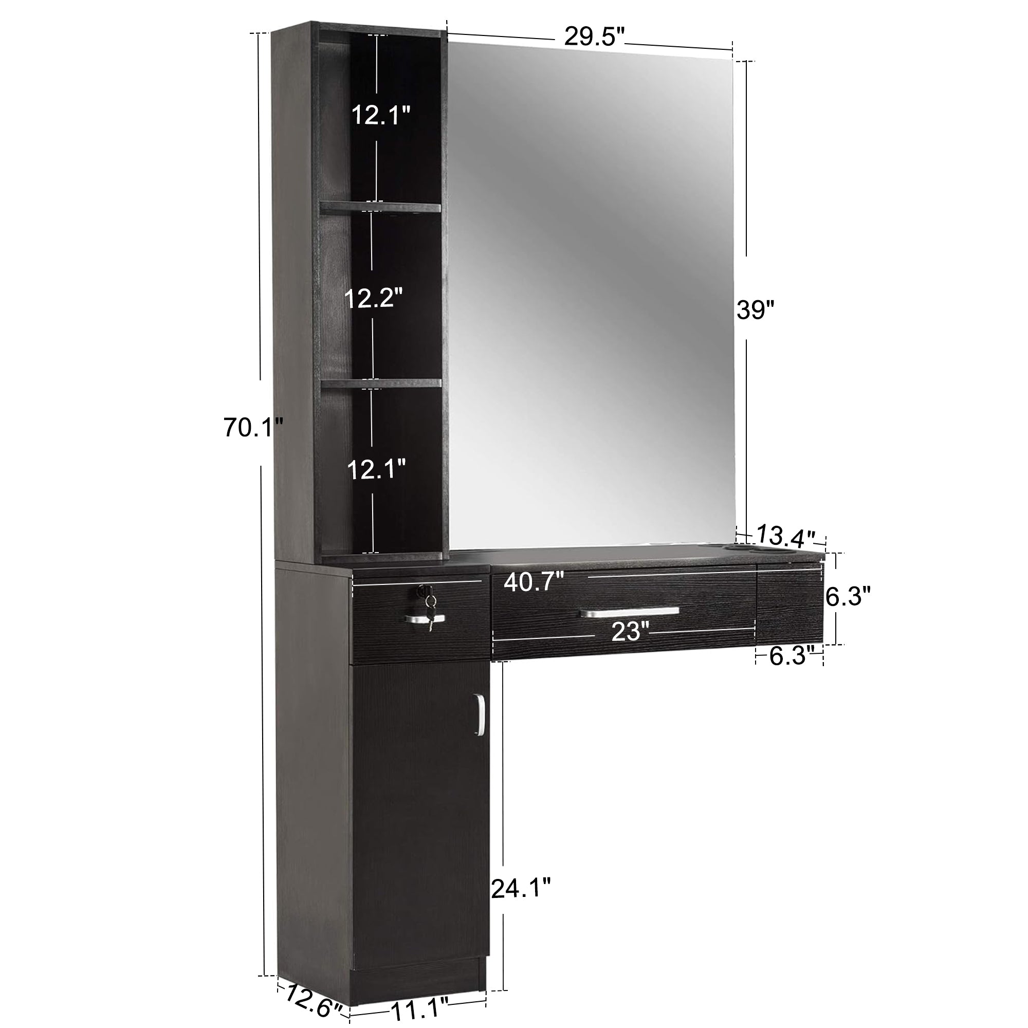 BarberPub Wall Mount Hair Styling Barber Station with Mirror Beauty Salon Spa Equipment 3036