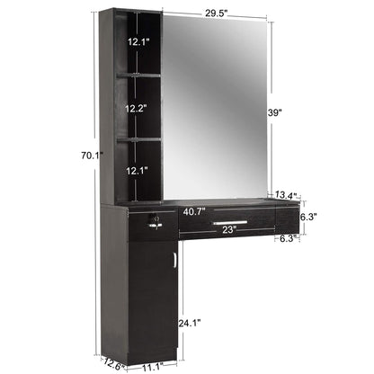 BarberPub Wall Mount Hair Styling Barber Station with Mirror Beauty Salon Spa Equipment 3036