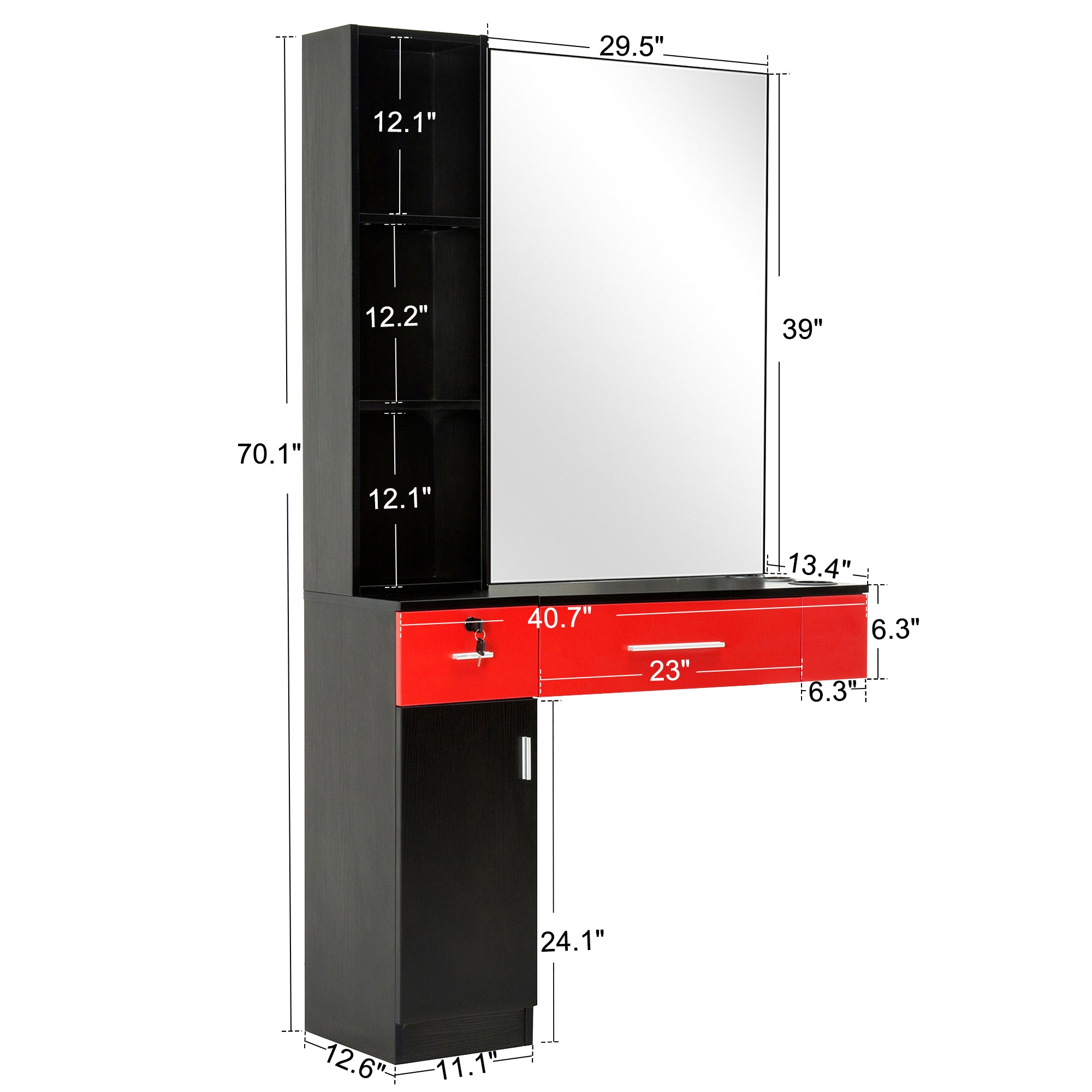 BarberPub Wall Mount Hair Styling Barber Station with Mirror Beauty Salon Spa Equipment 3036