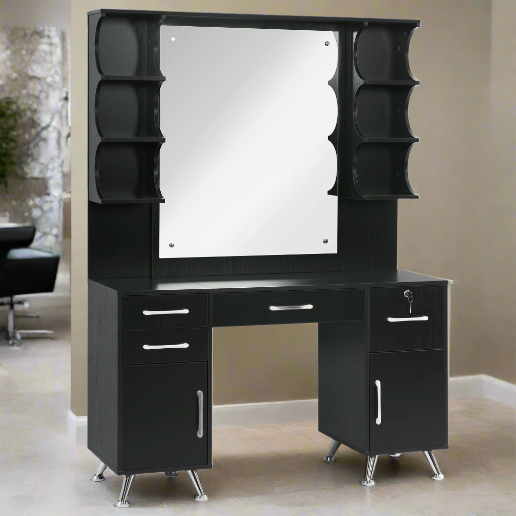 BarberPub Vanity Set with Mirror Make up Table Spa Styling Station 3143