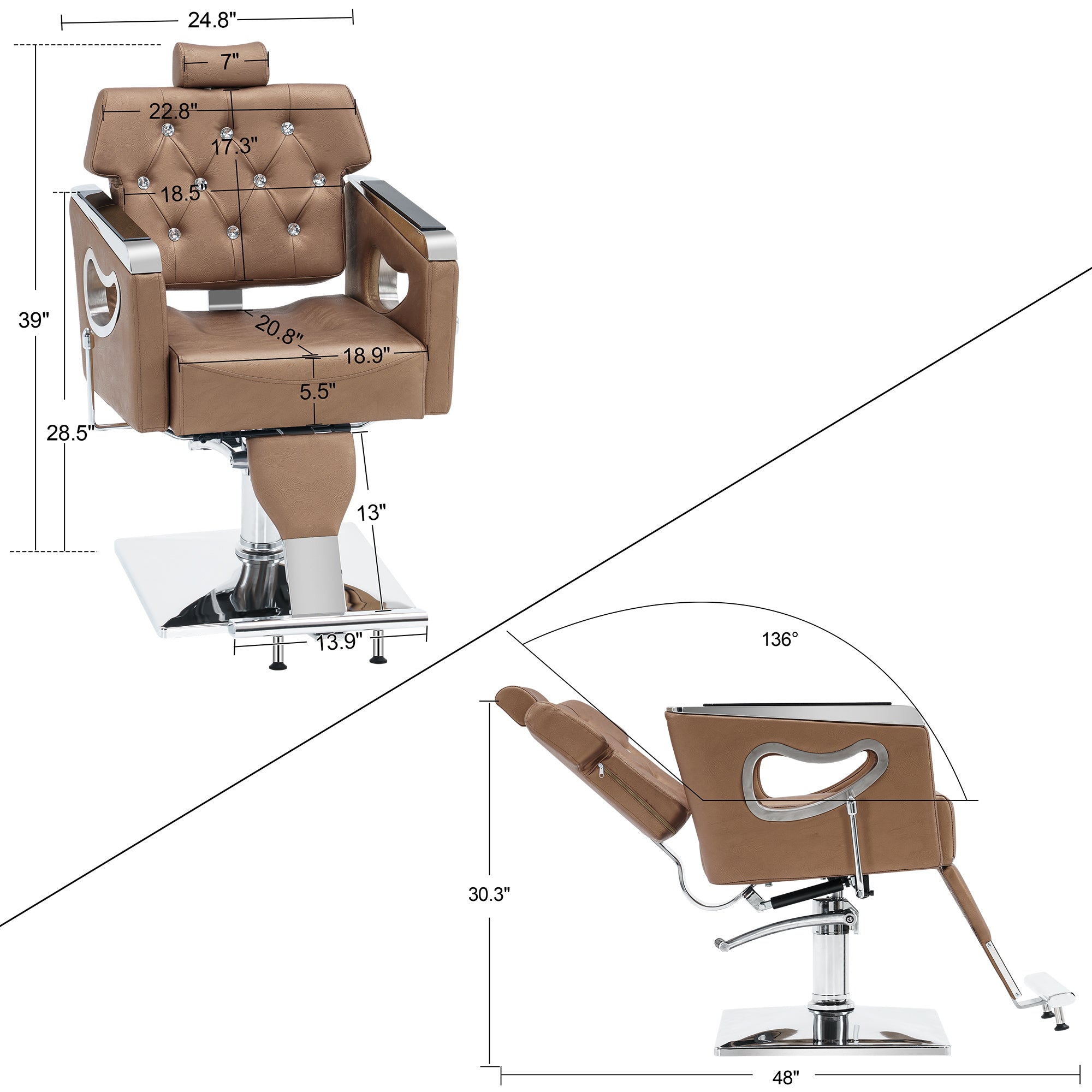 BarberPub Reclining Barber Chair for Hair Stylists, Professional Salon Styling Chair for Barbershop & Spa 8132GD