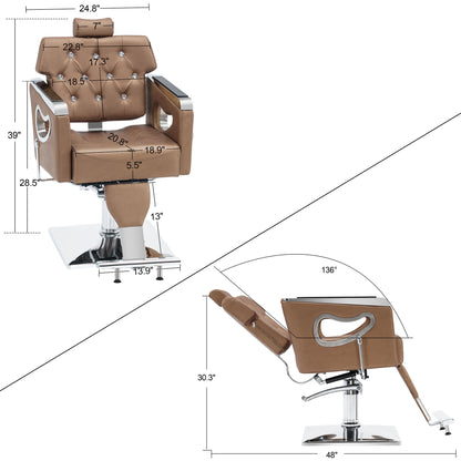 BarberPub Reclining Barber Chair for Hair Stylists, Professional Salon Styling Chair for Barbershop & Spa 8132GD