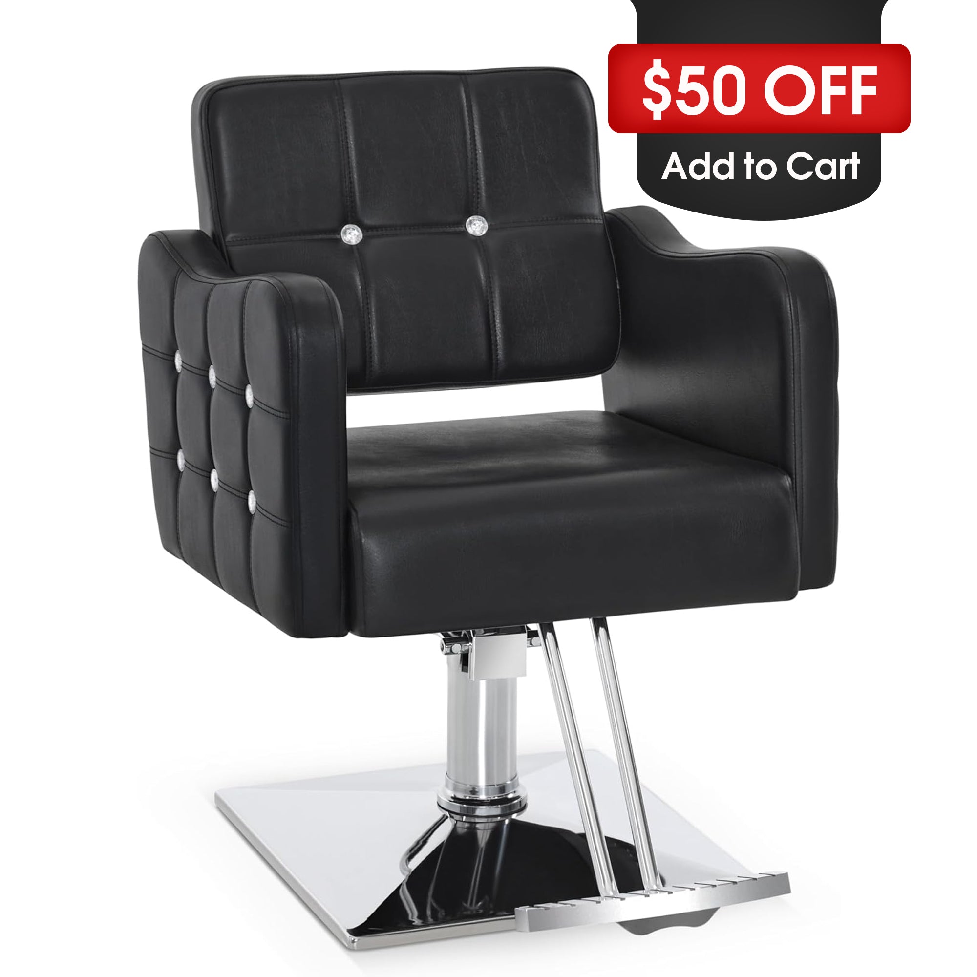 BarberPub Classic Salon Chair, Hydraulic and 360° Swivel, Black Styling Chair, 6154-8167BK