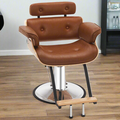 BarberPub Hydraulic Salon Chair,Curved Wood Frame Hair Cutting Styling Chair 8261