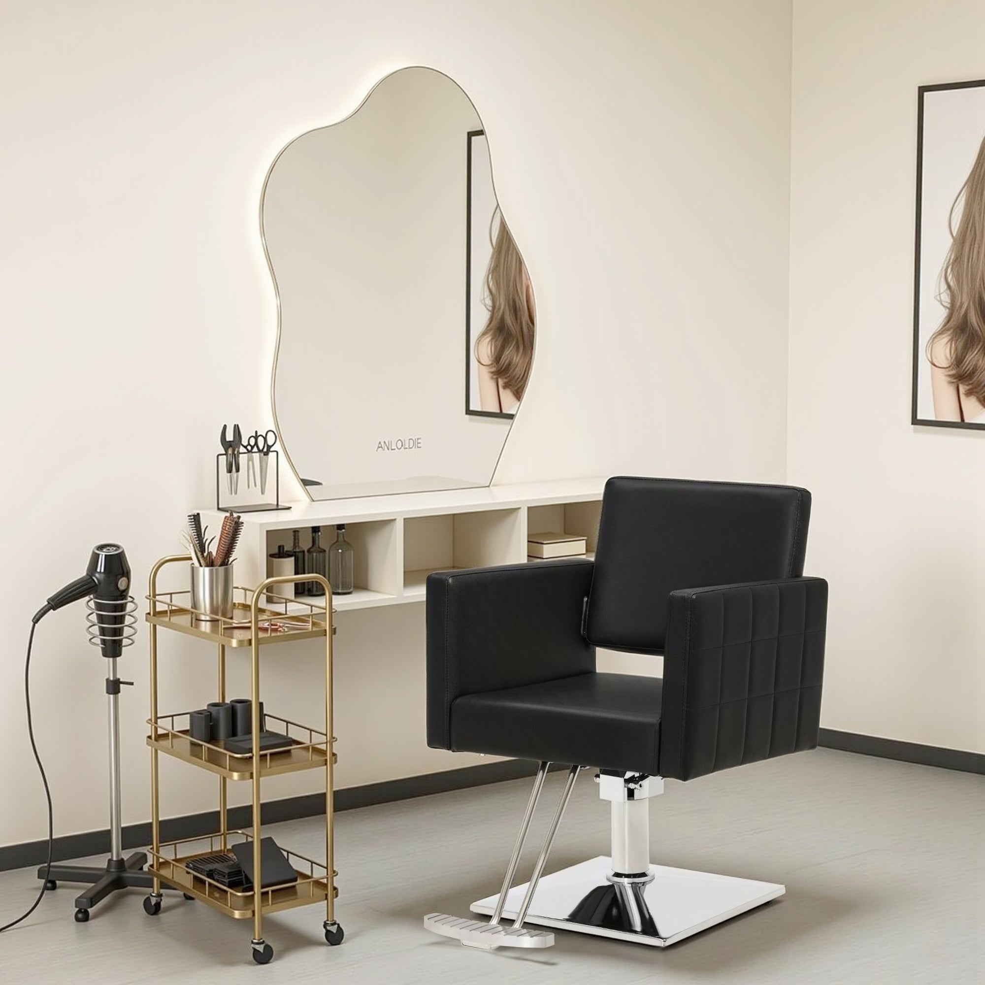 BarberPub Styling Salon Chair for Hair Stylist, Hydraulic Home Salon C