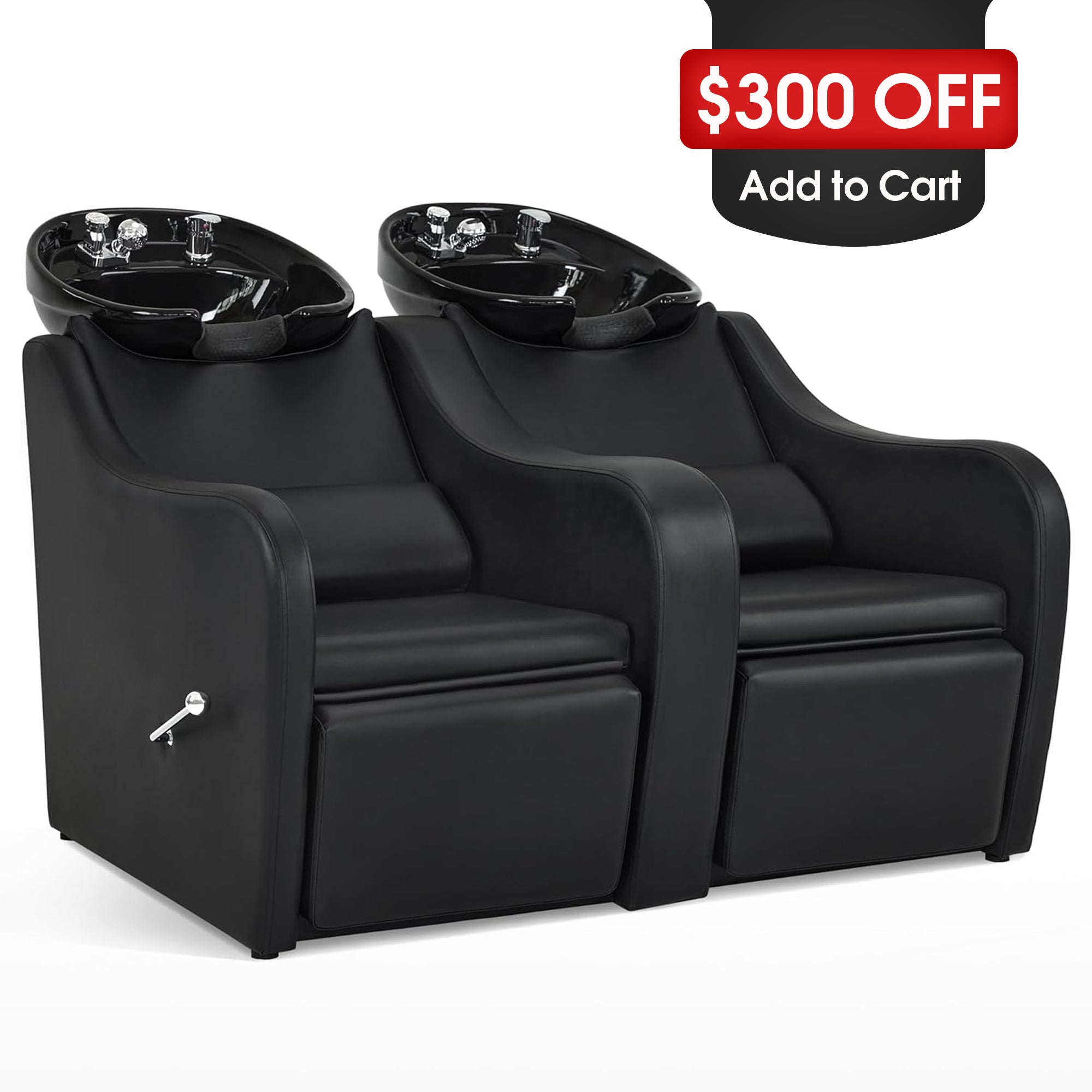 BarberPub Double-Seat Shampoo Station Chair, Ceramic Salon Shampoo Bowl and Chair Set 9061