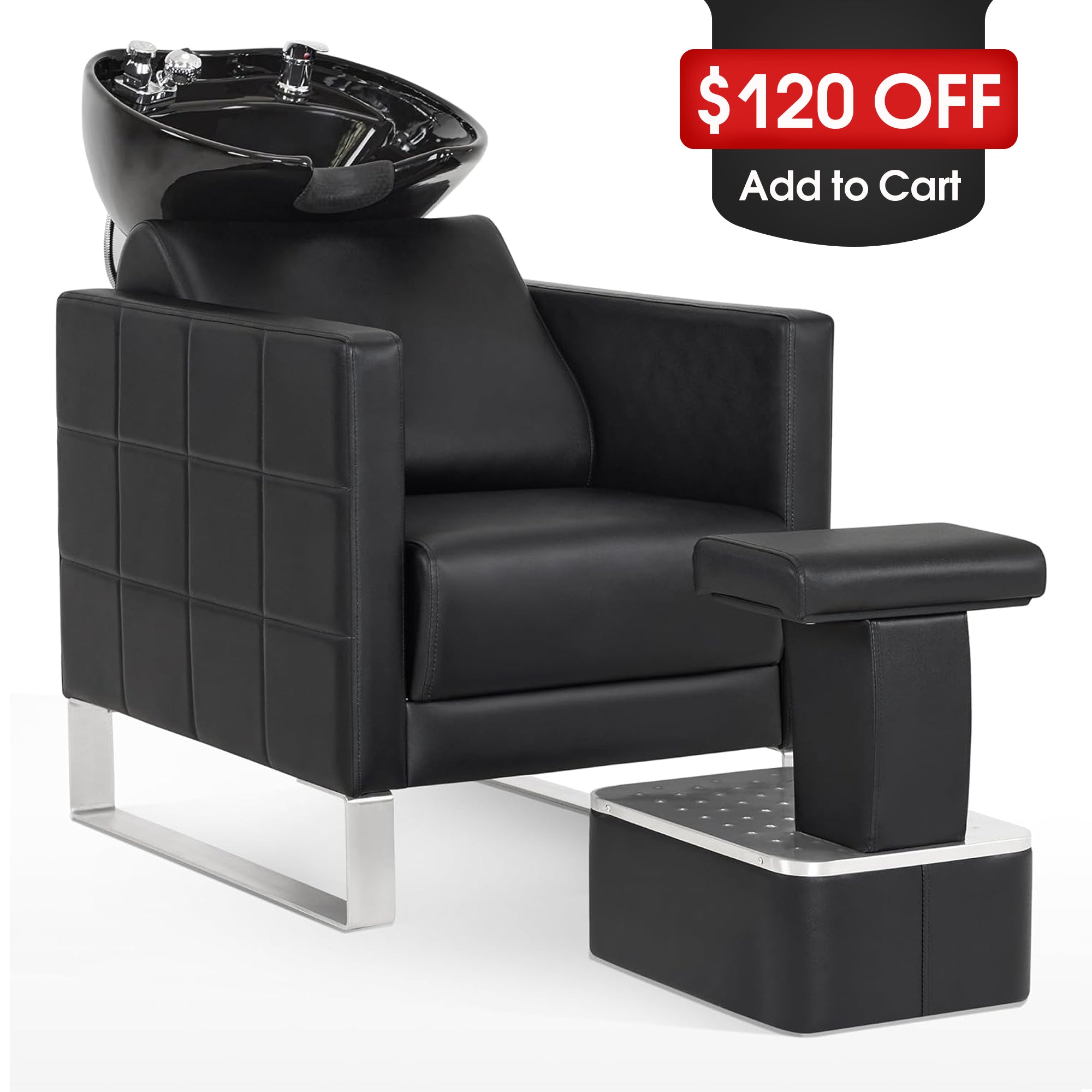 BarberPub Shampoo Station Chair,Backwash Ceramic Bowl and Hair Stylist Chair Set for Salon 9093
