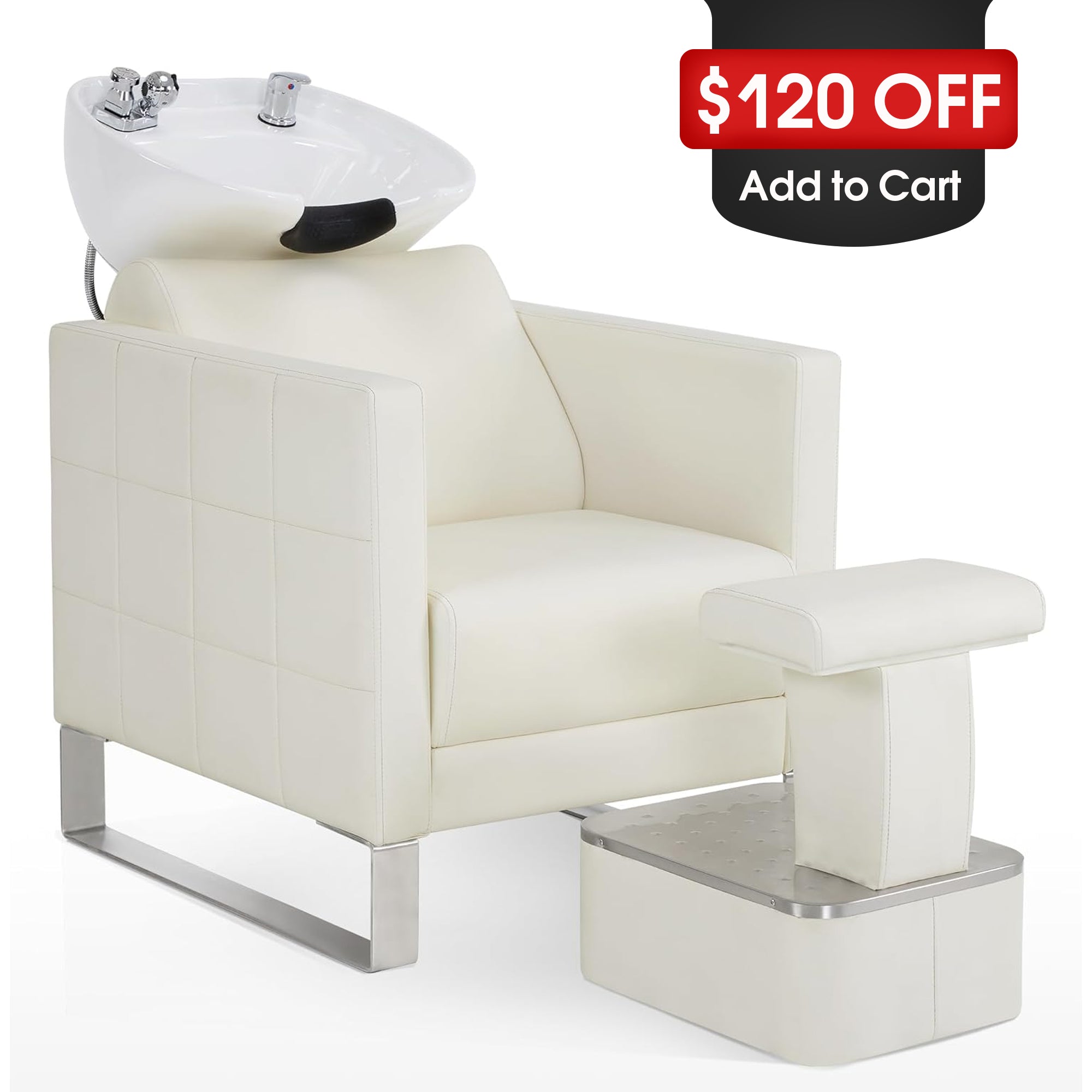 BarberPub Shampoo Station Chair,Backwash Ceramic Bowl and Hair Stylist Chair Set for Salon 9093