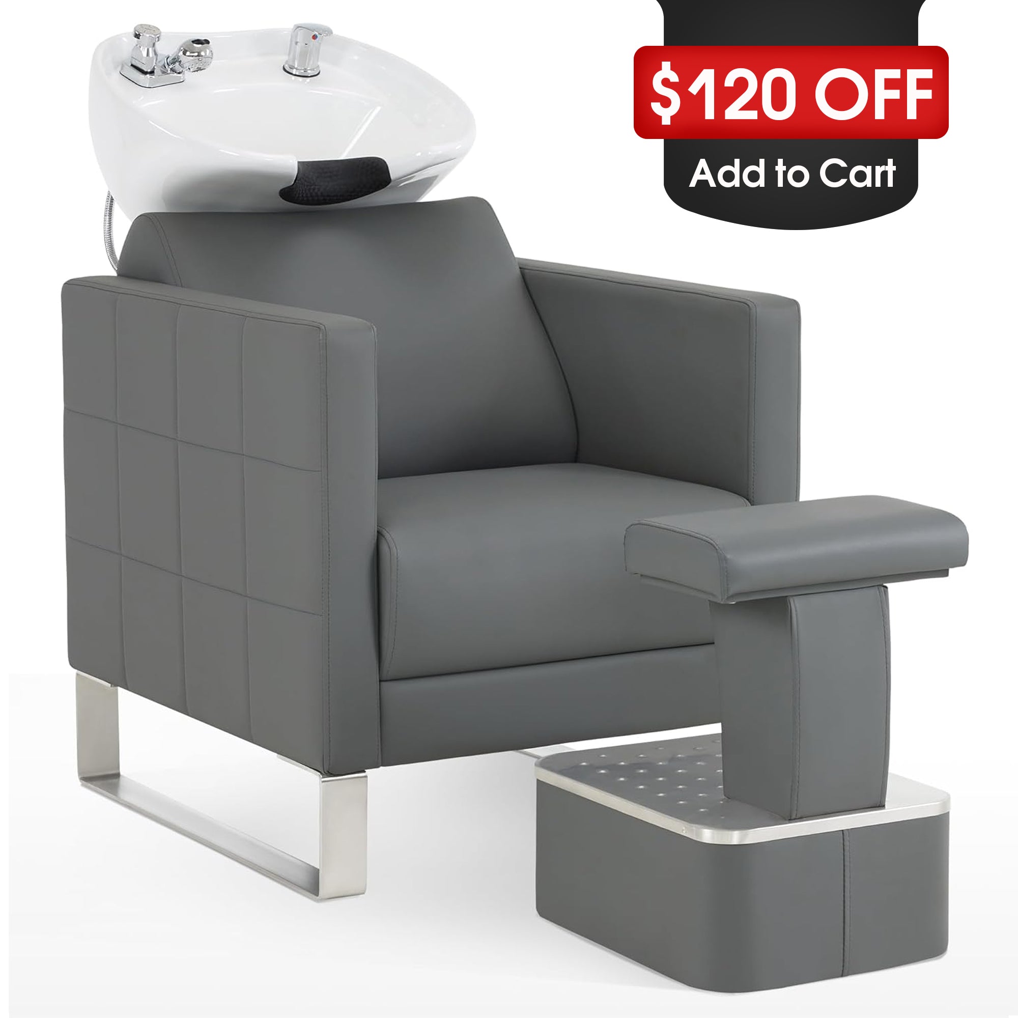 BarberPub Shampoo Station Chair,Backwash Ceramic Bowl and Hair Stylist Chair Set for Salon 9093
