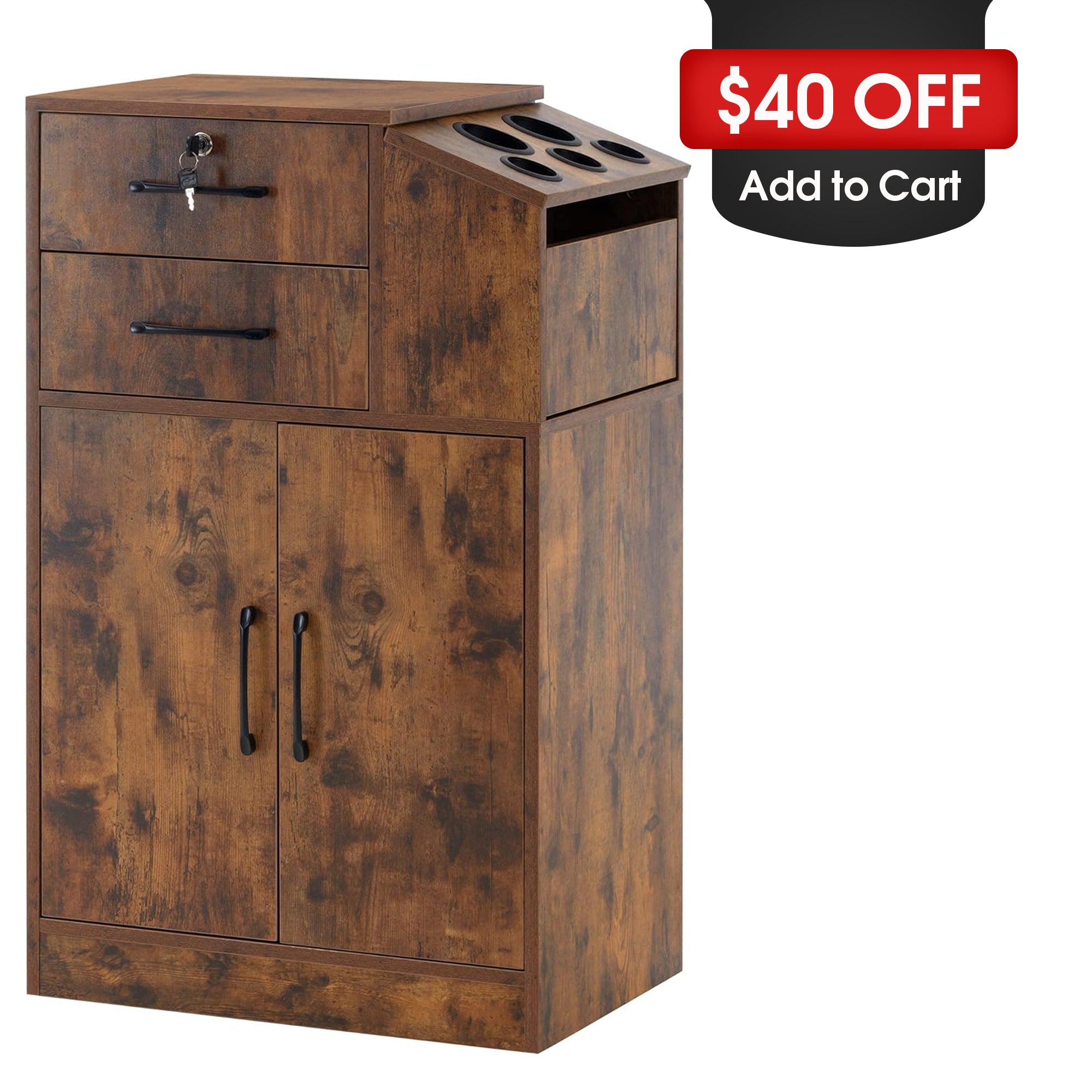 BarberPub Barber Locking Storage Station Beauty Salon Cabinet for Hair Stylist 2005
