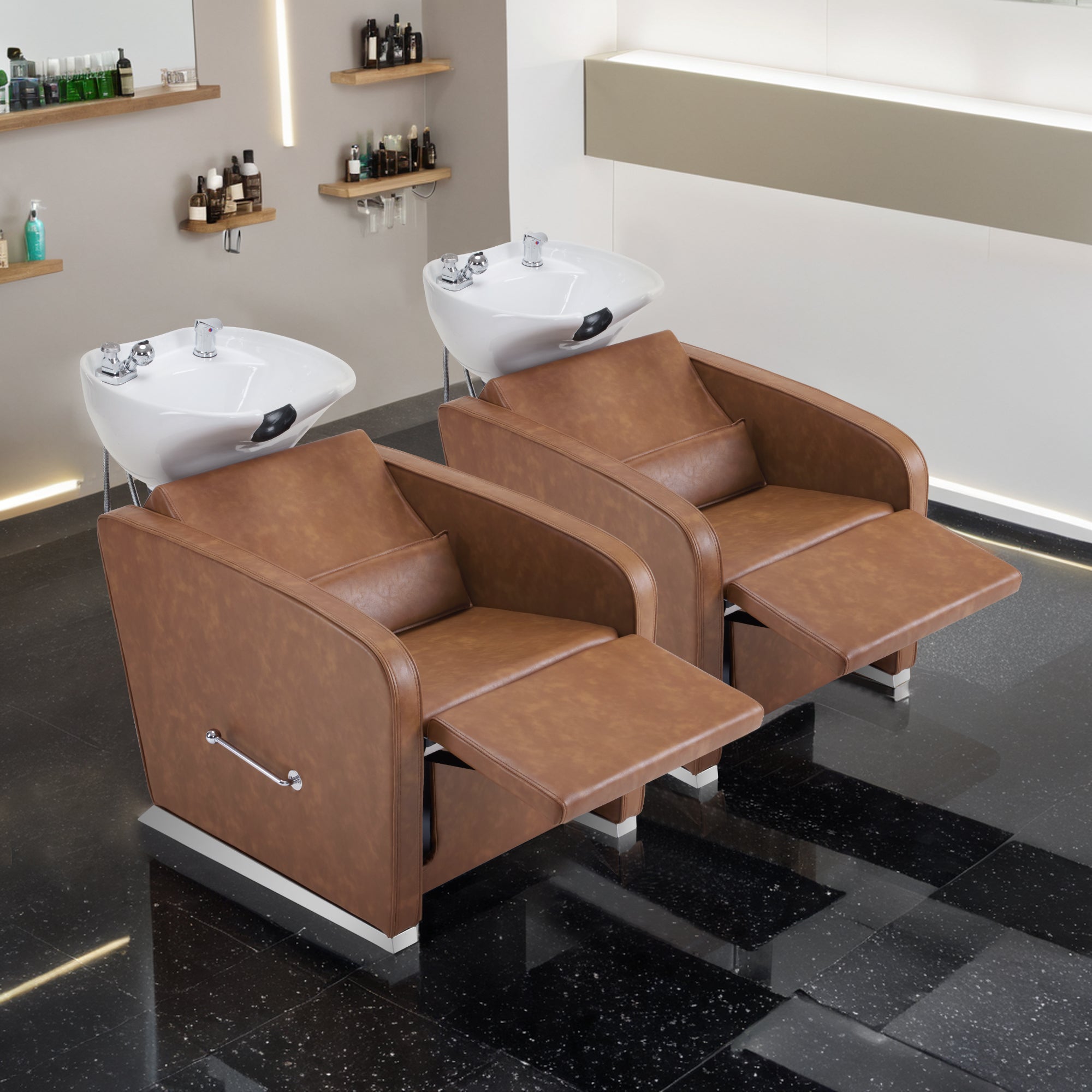 BarberPub Backwash Shampoo Station Chair, Salon Ceramic Hair Wash Bowl