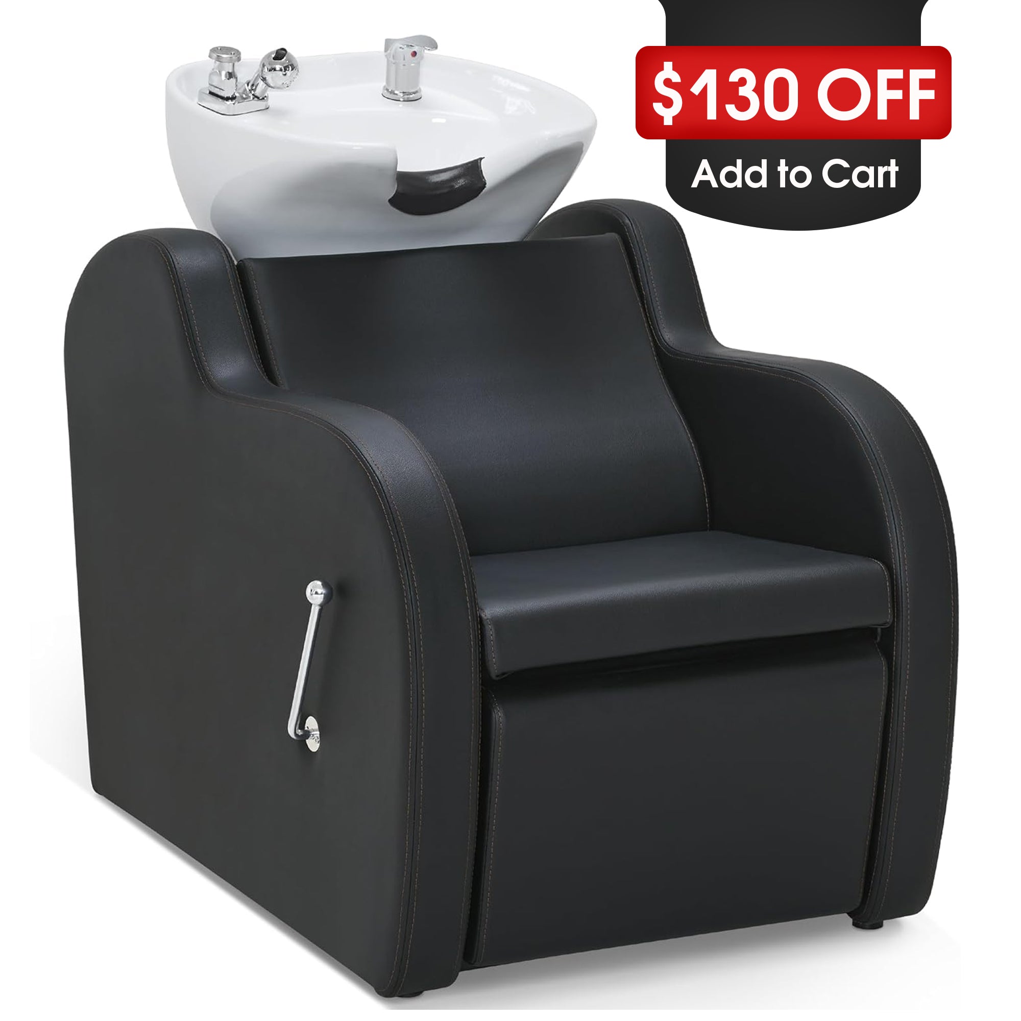 BarberPub Shampoo Bowl and Chair Set, Adjustable Ceramic Bowl and Chair for Salon 9312