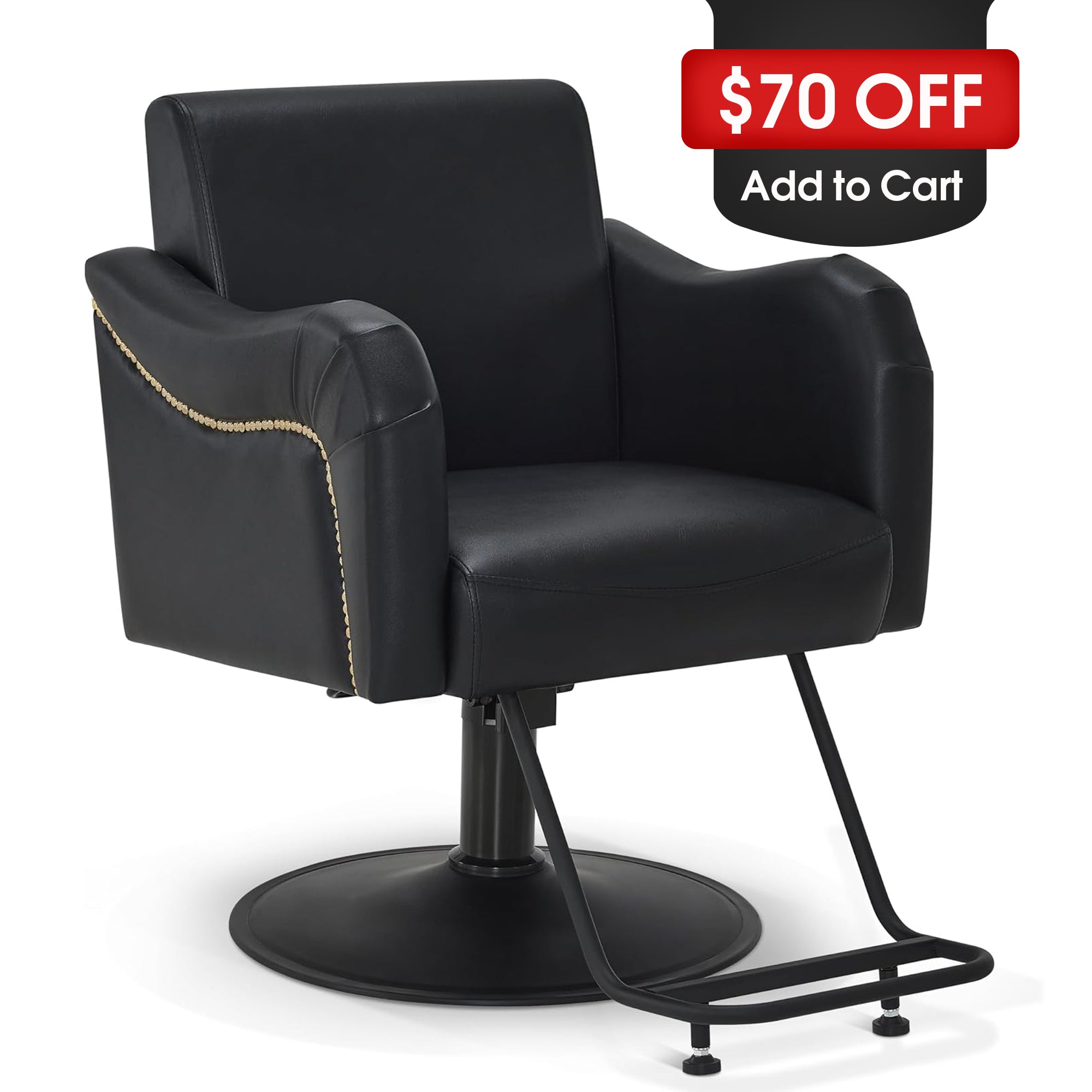 BarberPub Black Salon Chair, Hydraulic Styling Chair for Hair Stylist, Home Salon 9434