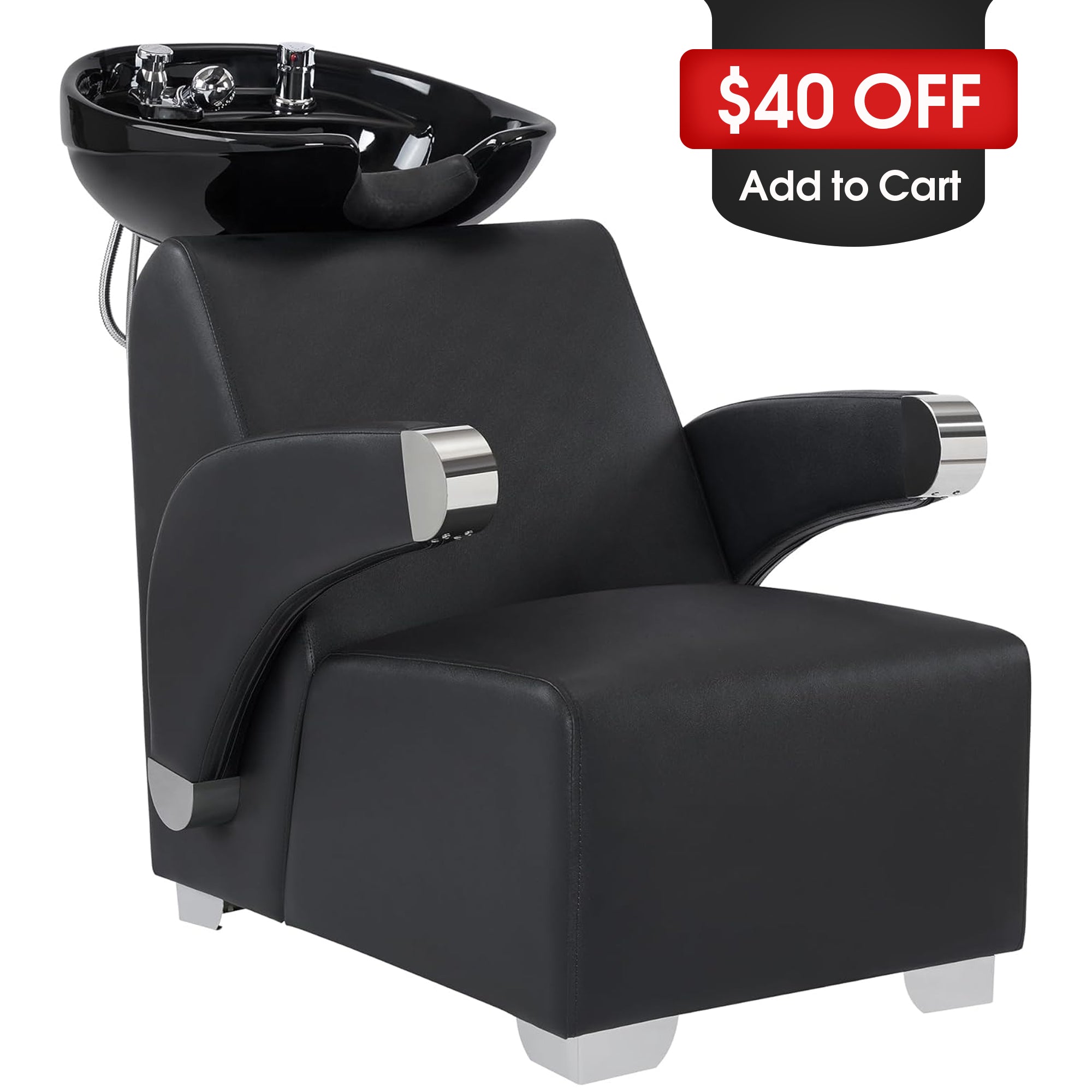 BarberPub Ceramic Bowl Backwash Shampoo Chair, Hair Washing Salon Station 9102