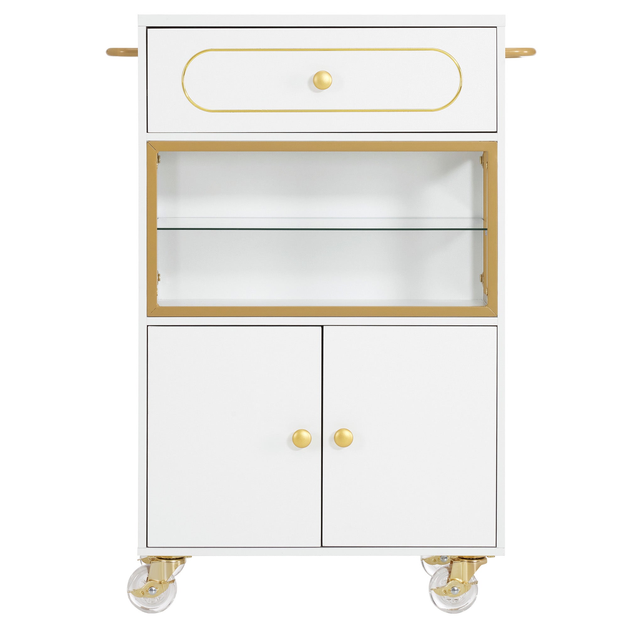 BarberPub Salon Trolley Cart with Drawer & Lockable Wheels 2077   | Premium White & Gold Salon Cart with Ample Multi-Drawer Storage, Spa Professional Cart with Storage Cabinet & Shelf