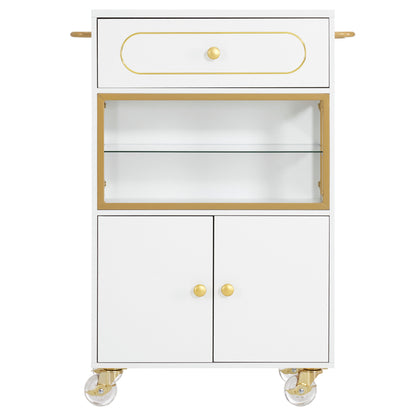 BarberPub Salon Trolley Cart with Drawer & Lockable Wheels 2077   | Premium White & Gold Salon Cart with Ample Multi-Drawer Storage, Spa Professional Cart with Storage Cabinet & Shelf
