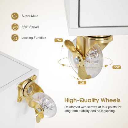 BarberPub Salon Trolley Cart with Drawer & Lockable Wheels 2077   | Premium White & Gold Salon Cart with Ample Multi-Drawer Storage, Spa Professional Cart with Storage Cabinet & Shelf