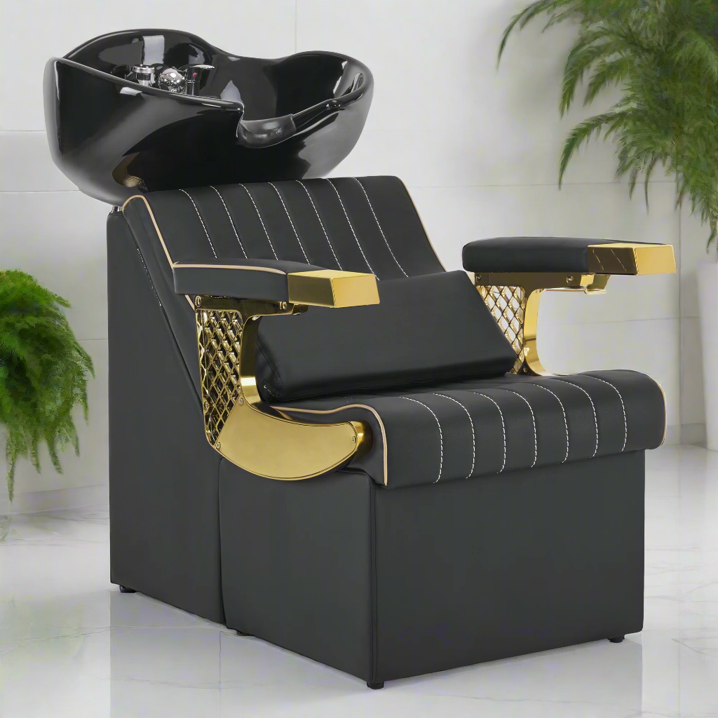 BarberPub Backwash Shampoo Station Chair, Ceramic Salon Shampoo Bowl 8615