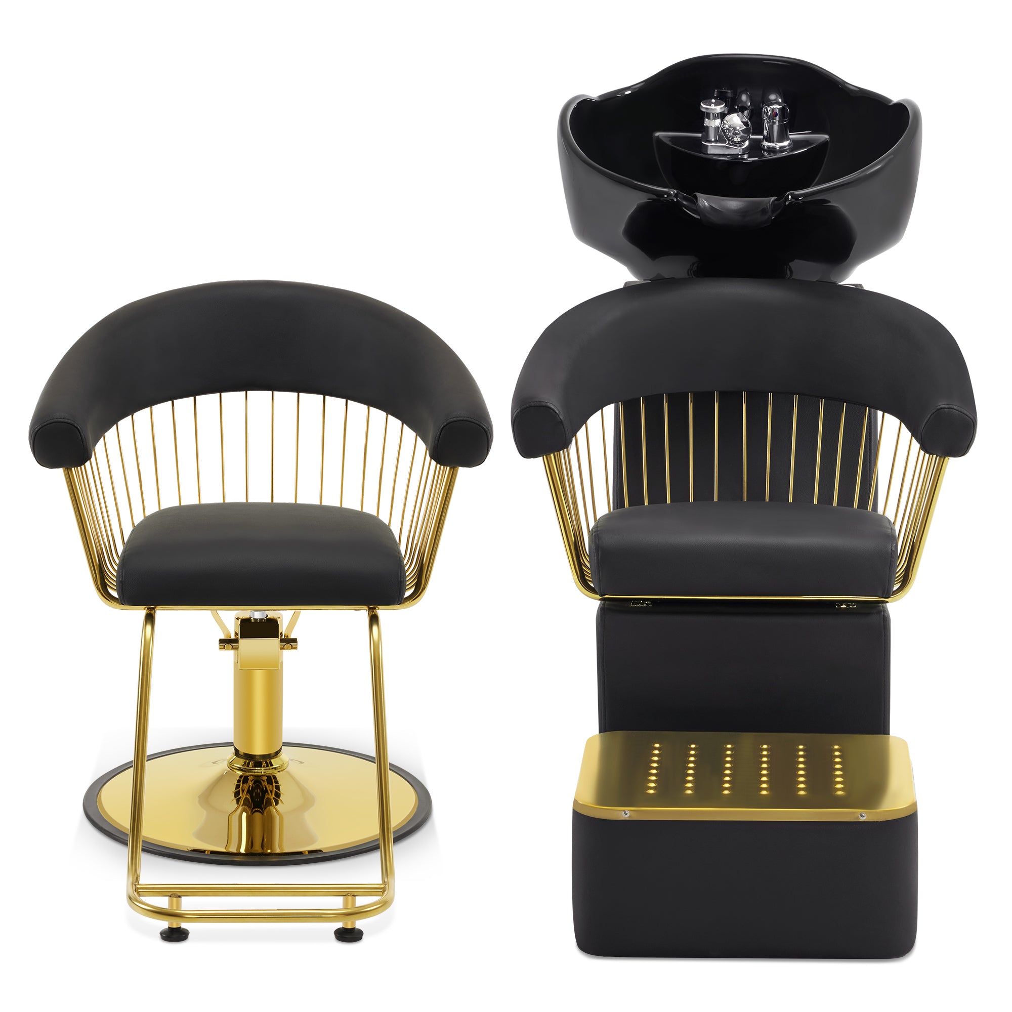 BarberPub Salon Chair 8677 & Backwash Shampoo Chair 8670 Set – Hydraulic Salon Chair with Ceramic Shampoo Bowl