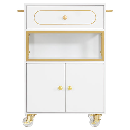 BarberPub Salon Trolley Cart with Drawer & Lockable Wheels 2077   | Premium White & Gold Salon Cart with Ample Multi-Drawer Storage, Spa Professional Cart with Storage Cabinet & Shelf