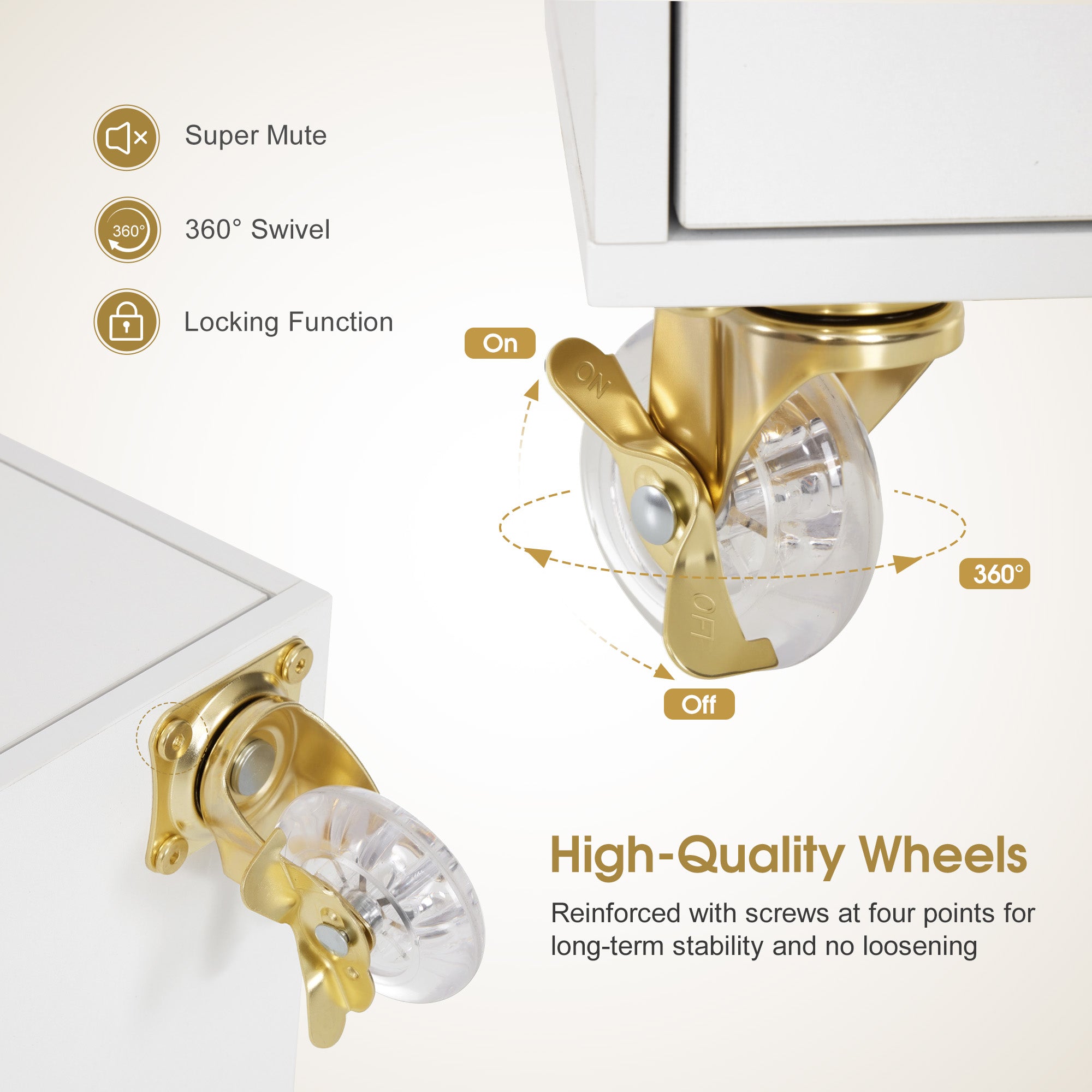 BarberPub Salon Trolley Cart with Drawer & Lockable Wheels 2077   | Premium White & Gold Salon Cart with Ample Multi-Drawer Storage, Spa Professional Cart with Storage Cabinet & Shelf