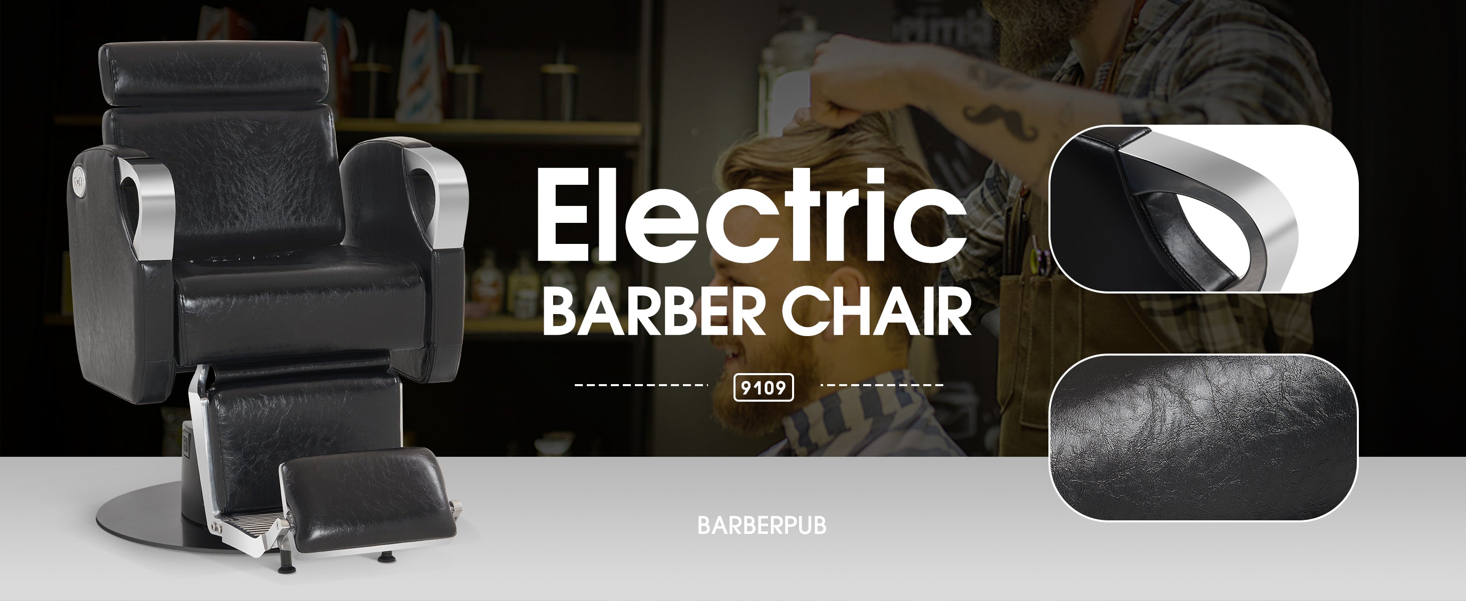BarberPub Electric Barber Chair, Reclining Hair Stylist Salon