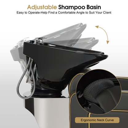 Backwash Shampoo Chair with Adjustable Porcelain Bowl Sink Unit for Spa Salon 9175