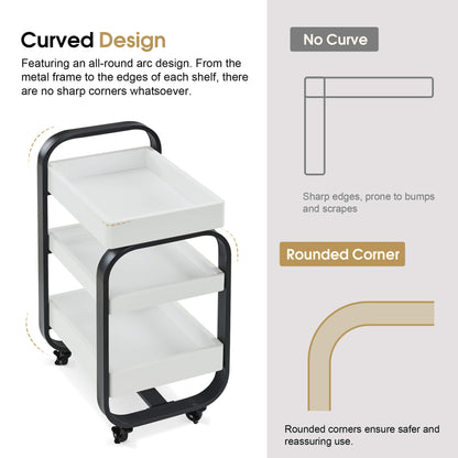3-Tier Modern Salon Rolling Trolley with Metal Frame, Barber Storage Cart with Lockable Wheels 2085