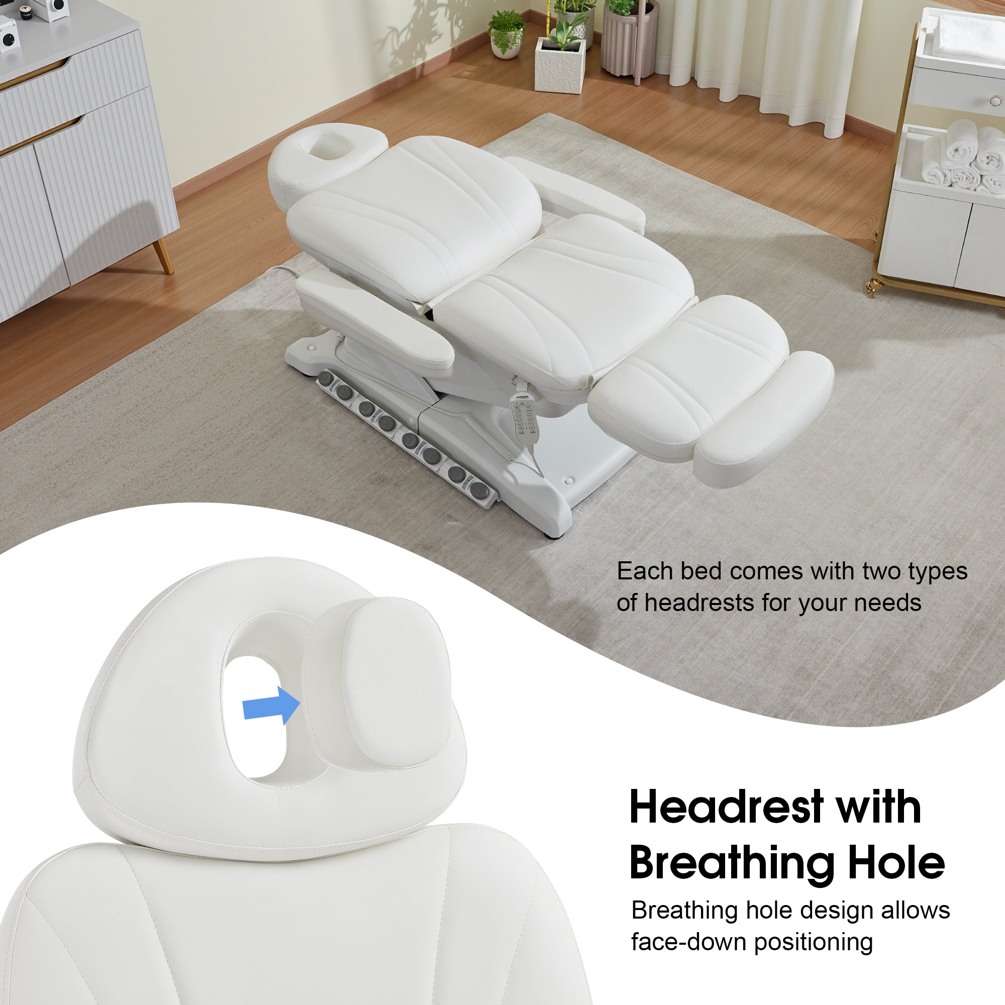 4-Motor Electric Facial Spa Bed with Hand & Foot Control, PU Leather Esthetician Adjustable Massage Table, 440 lbs Capacity 2119