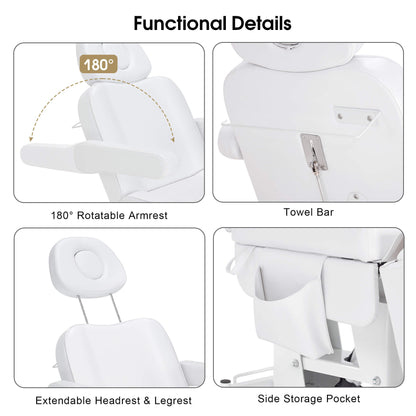 3 Motors Adjustable Electric Massage Beauty Bed, Spa Facial Chair with Foot Casters, PVC Leather 2754