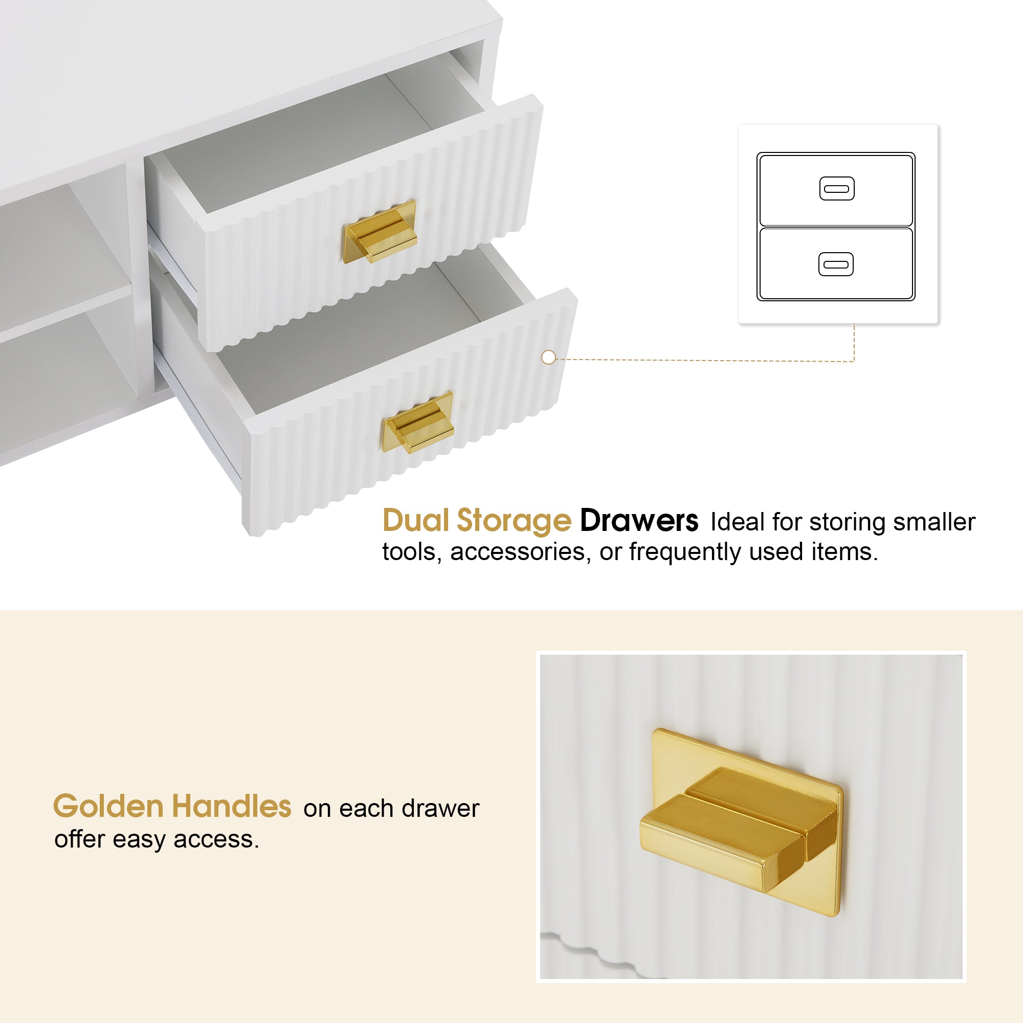 Modern Fluted Wall Mounted Barber Station for Storage, Salon Beauty Cabinet with Golden Handle 2504