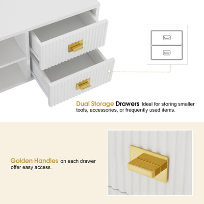 Modern Fluted Wall Mounted Barber Station for Storage, Salon Beauty Cabinet with Golden Handle 2504