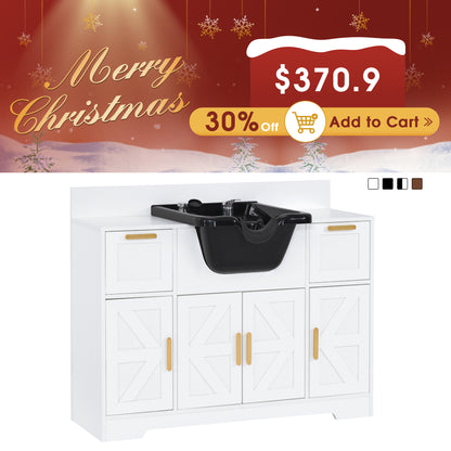 Barber Shampoo Storage Station, Hair Salon Shampoo Equipment with Backwash Sink & Cabinet 7137