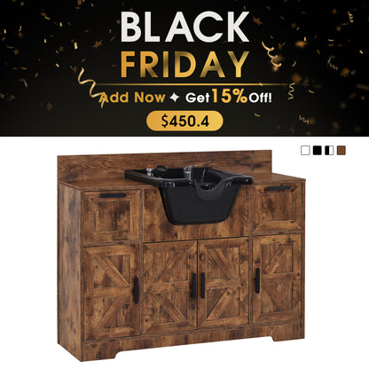 Barber Shampoo Storage Station, Hair Salon Shampoo Equipment with Backwash Sink & Cabinet 7137