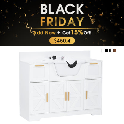 Barber Shampoo Storage Station, Hair Salon Shampoo Equipment with Backwash Sink & Cabinet 7137