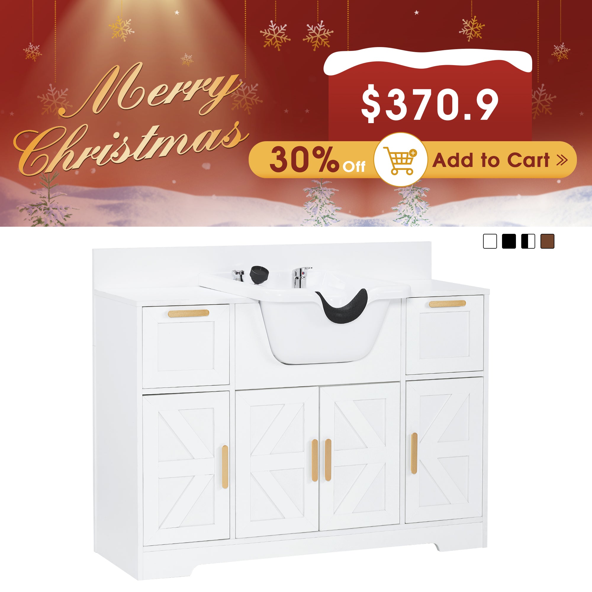 Barber Shampoo Storage Station, Hair Salon Shampoo Equipment with Backwash Sink & Cabinet 7137