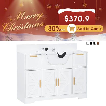 Barber Shampoo Storage Station, Hair Salon Shampoo Equipment with Backwash Sink & Cabinet 7137