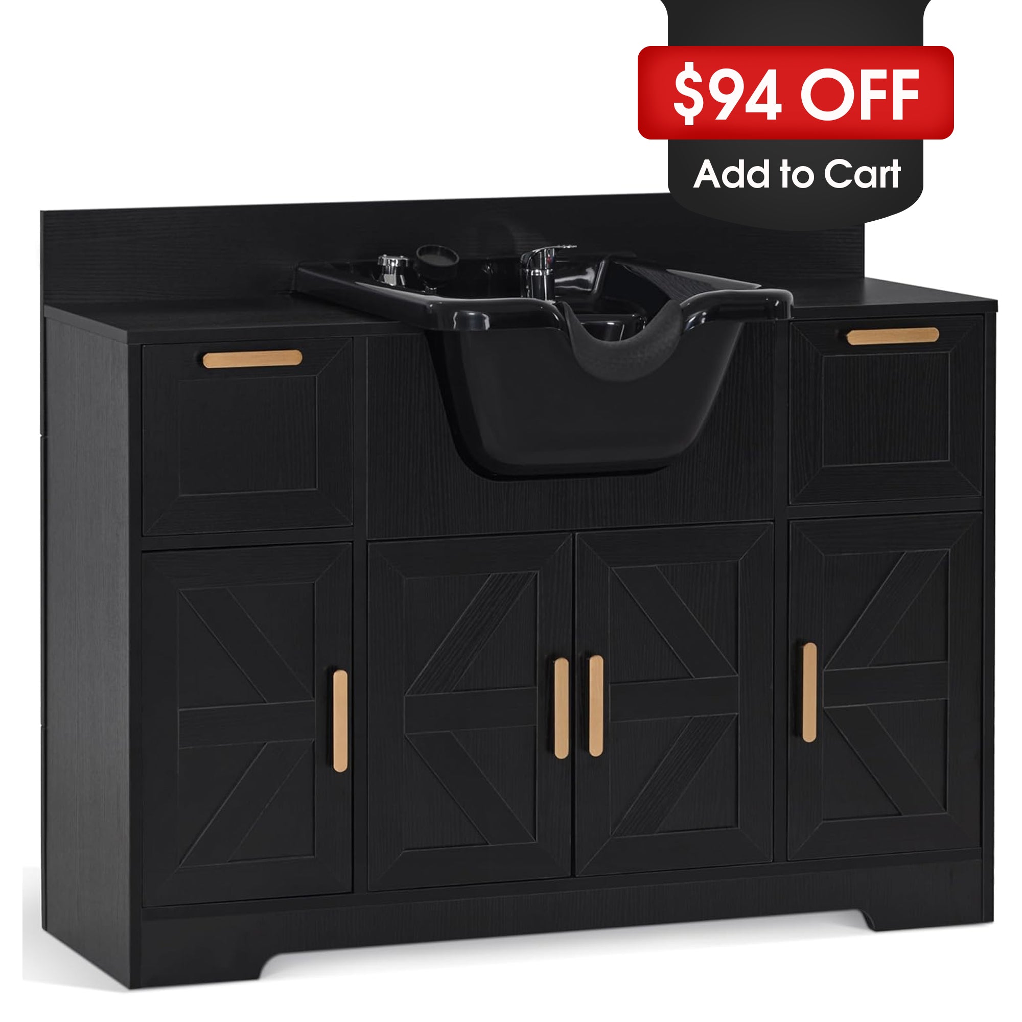 Barber Shampoo Storage Station, Hair Salon Shampoo Equipment with Backwash Sink & Cabinet 7137