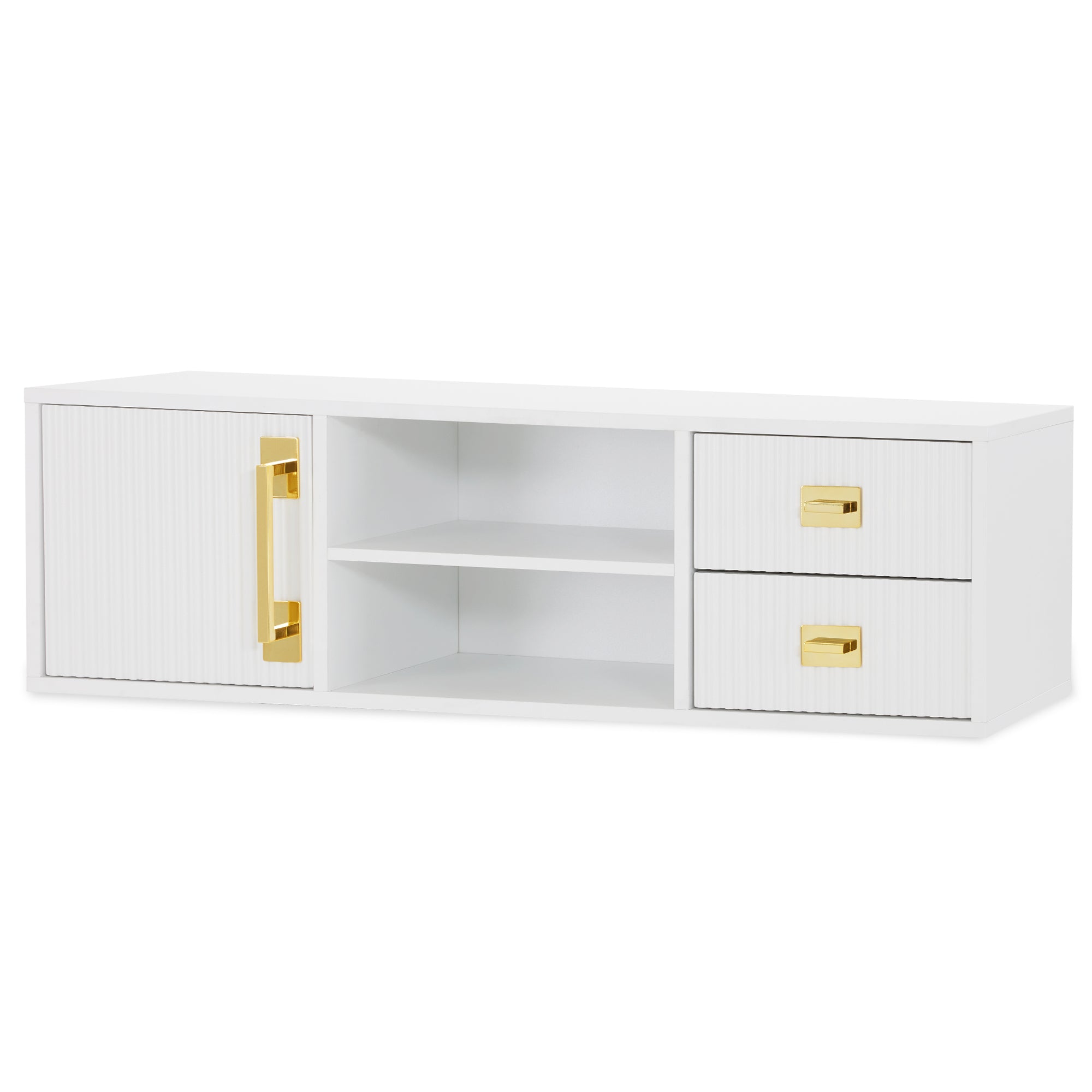 Modern Fluted Wall Mounted Barber Station for Storage, Salon Beauty Cabinet with Golden Handle 2504