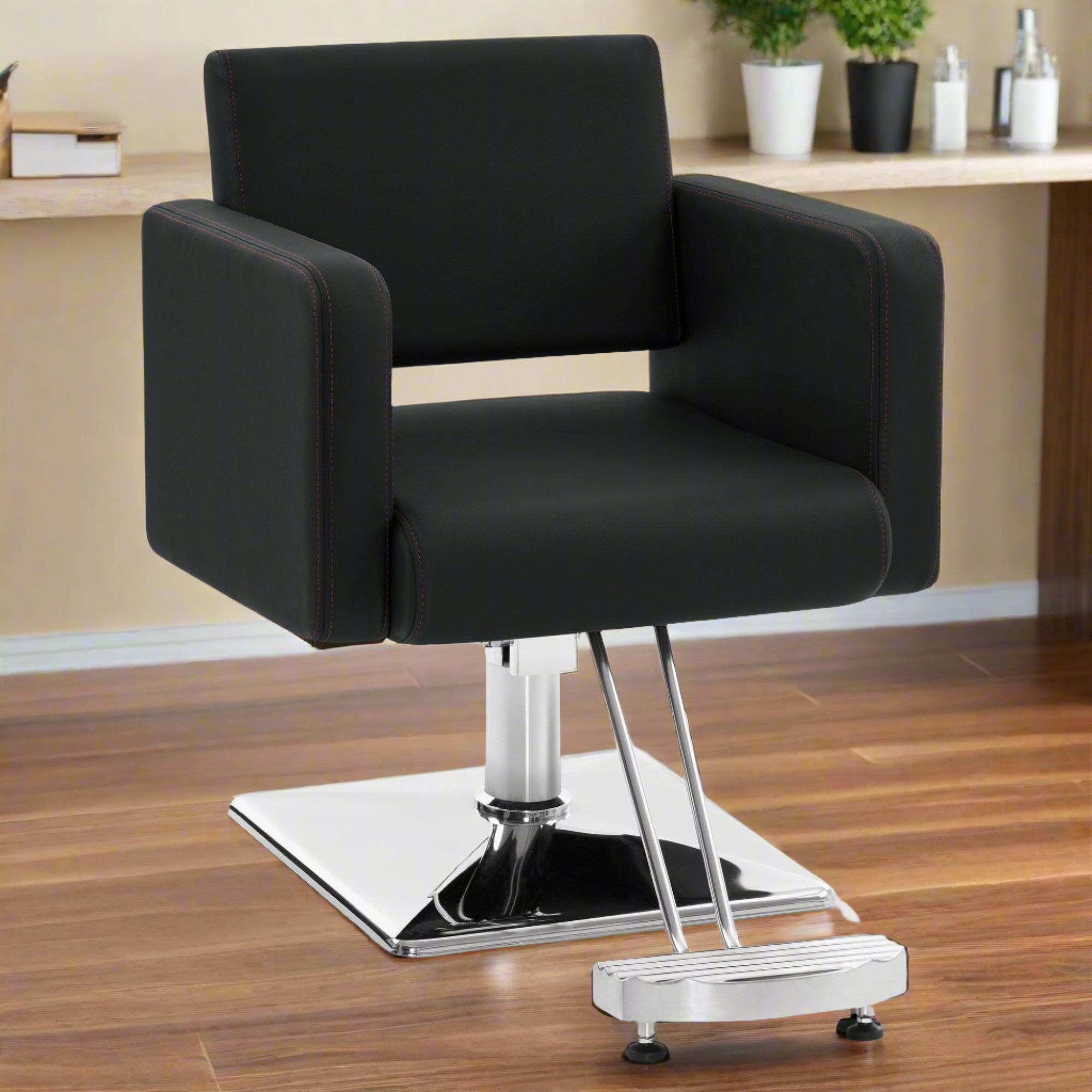 BarberPub Styling Salon Chair for Hair Stylist, Black Hydraulic Barber Chair 3805