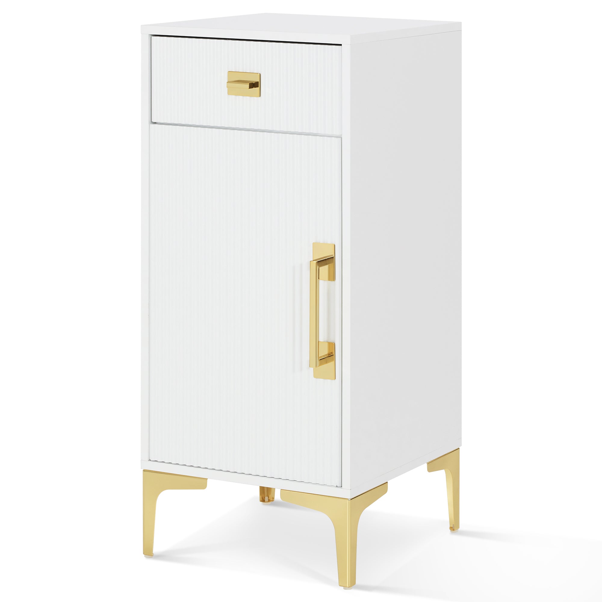 Stylish Fluted Free-Standing Barber Station for Storage, Salon Beauty Cabinet with Golden Handle 2027